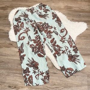Russ Berens Malibu Linen Wide Leg Pants Floral Tropical Print Small Boho